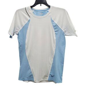 Nike NikeFit Dry Women's White Baby Blue Mesh Side Crew Neck‎ Athletic Top Sz M